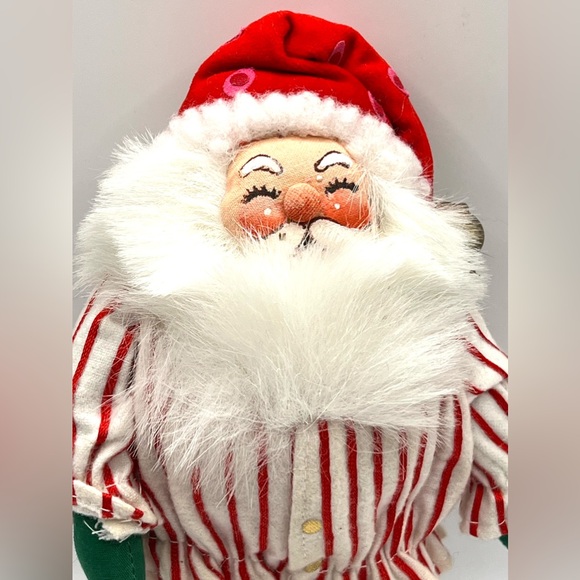 Santa Claus Soft Fabric Christmas Ornament Red White Stripes Jacket 8.5 in - Picture 2 of 7